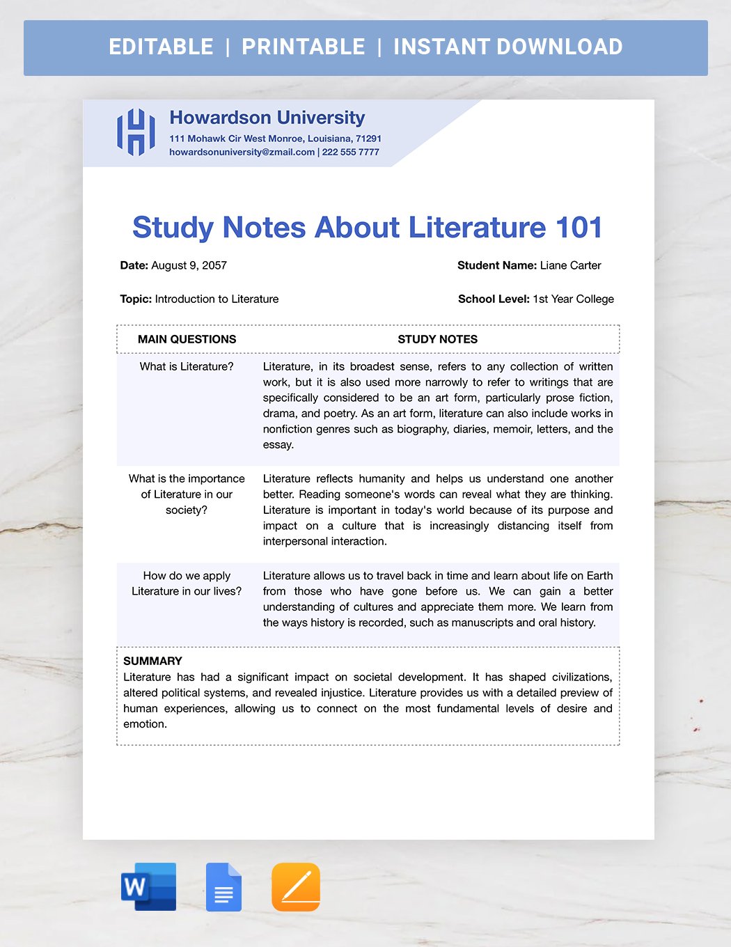 Free Basic Note Taking 4 Page Template