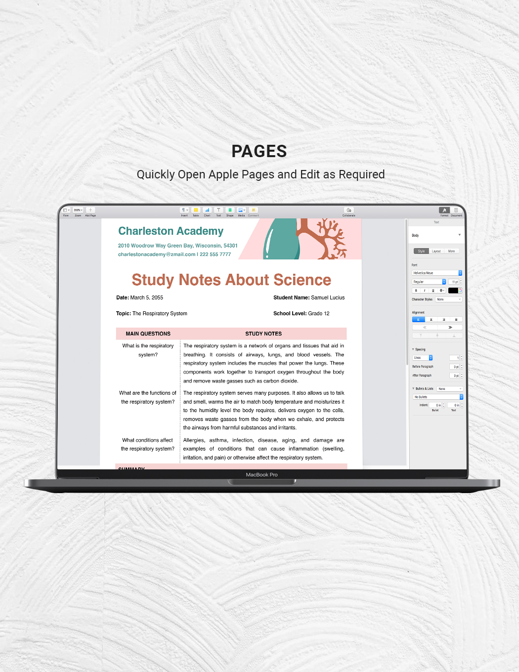 Respiratory Note-taking Template