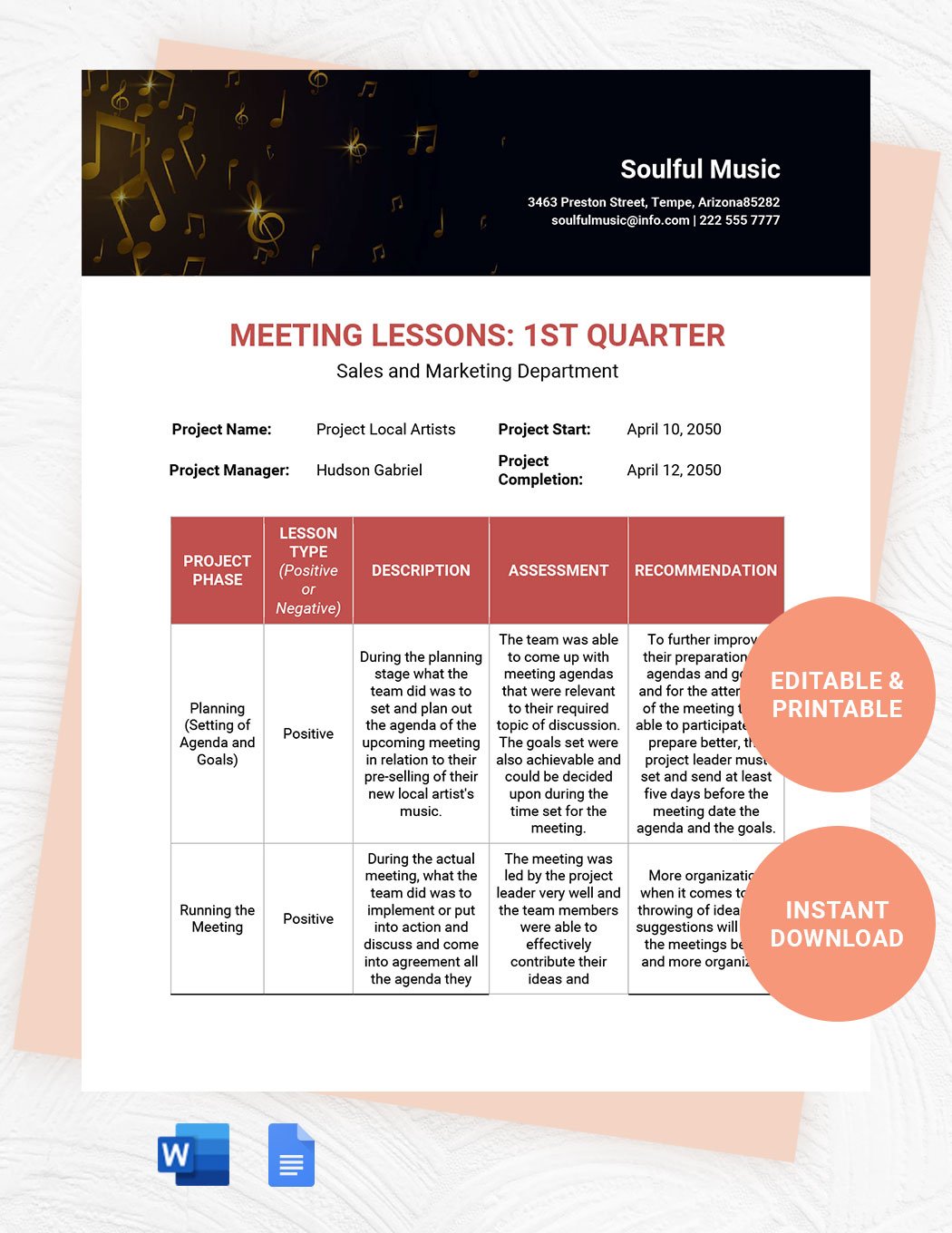 Free Lessons Learned Meeting Template