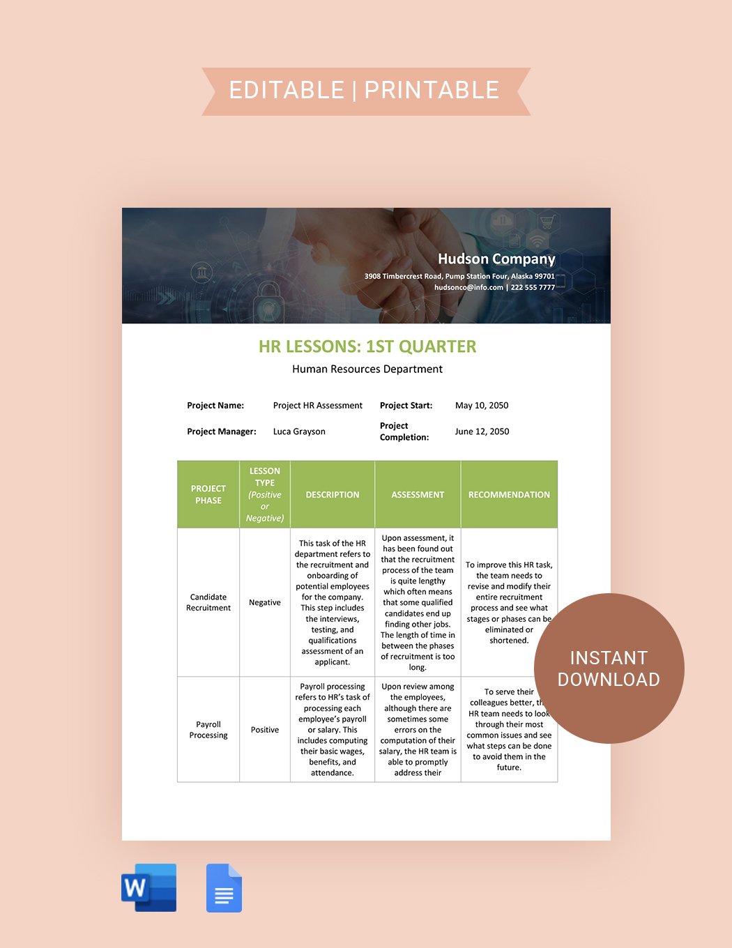 HR Lessons Learned Template