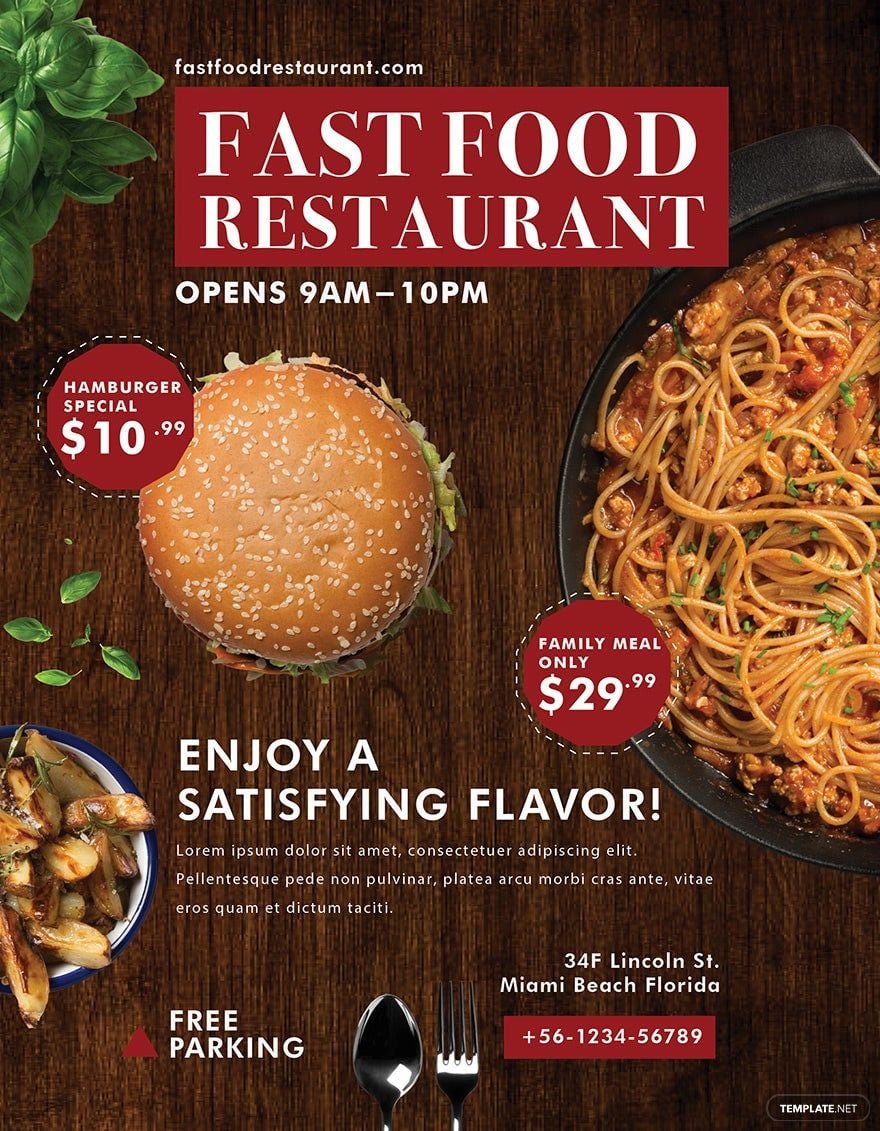 Fast Food Restaurant Flyer Template in Word, Illustrator, PSD, Apple Pages, Publisher, InDesign