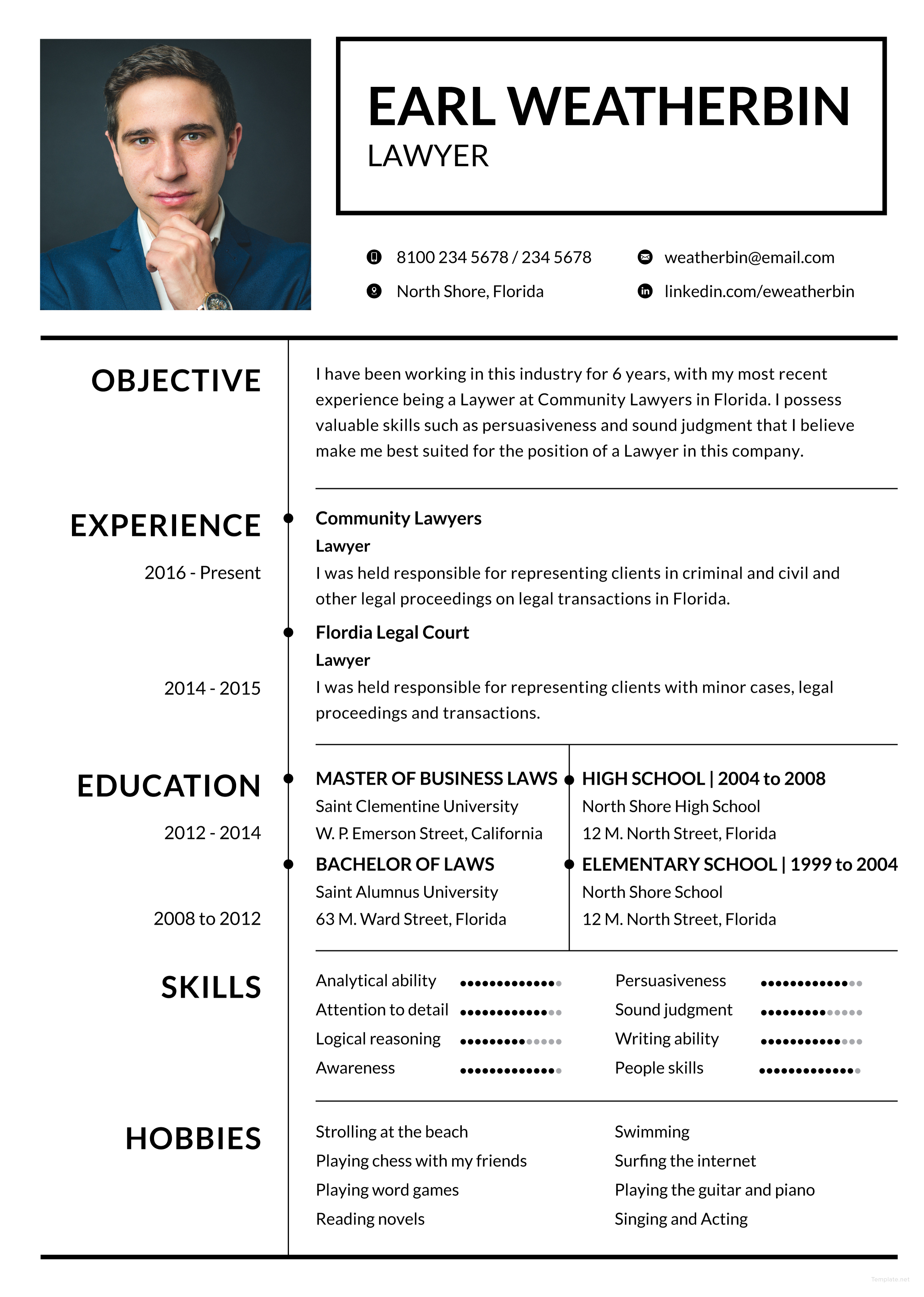 Free Basic Lawyer Resume Template in Adobe Photoshop ...