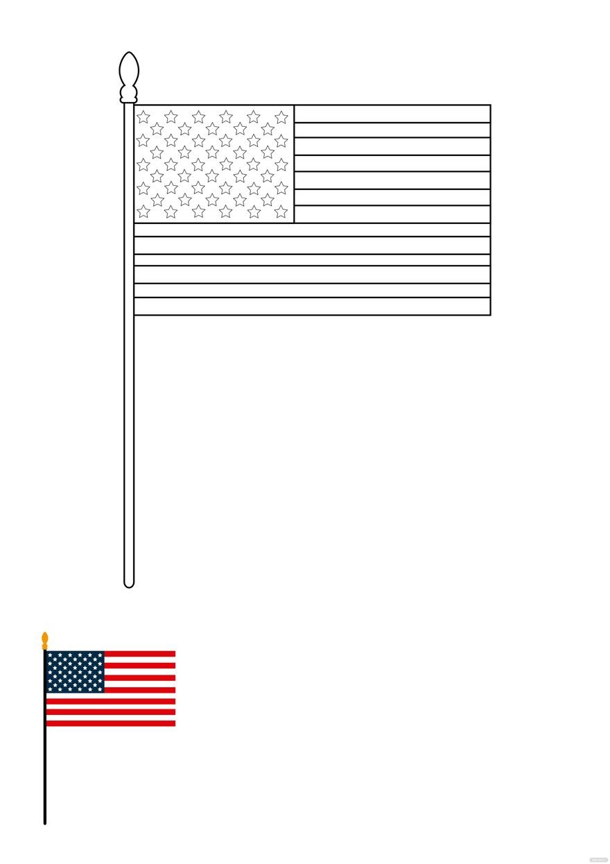 American Flag Coloring Page in PDF, JPG