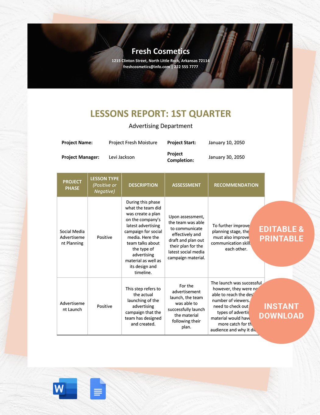 Lessons Learned Report Template in Word, Google Docs
