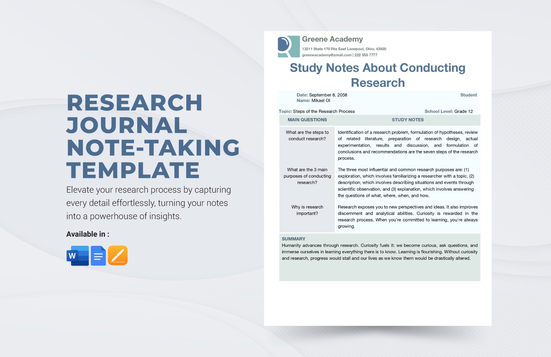 Research Journal Note-taking Template