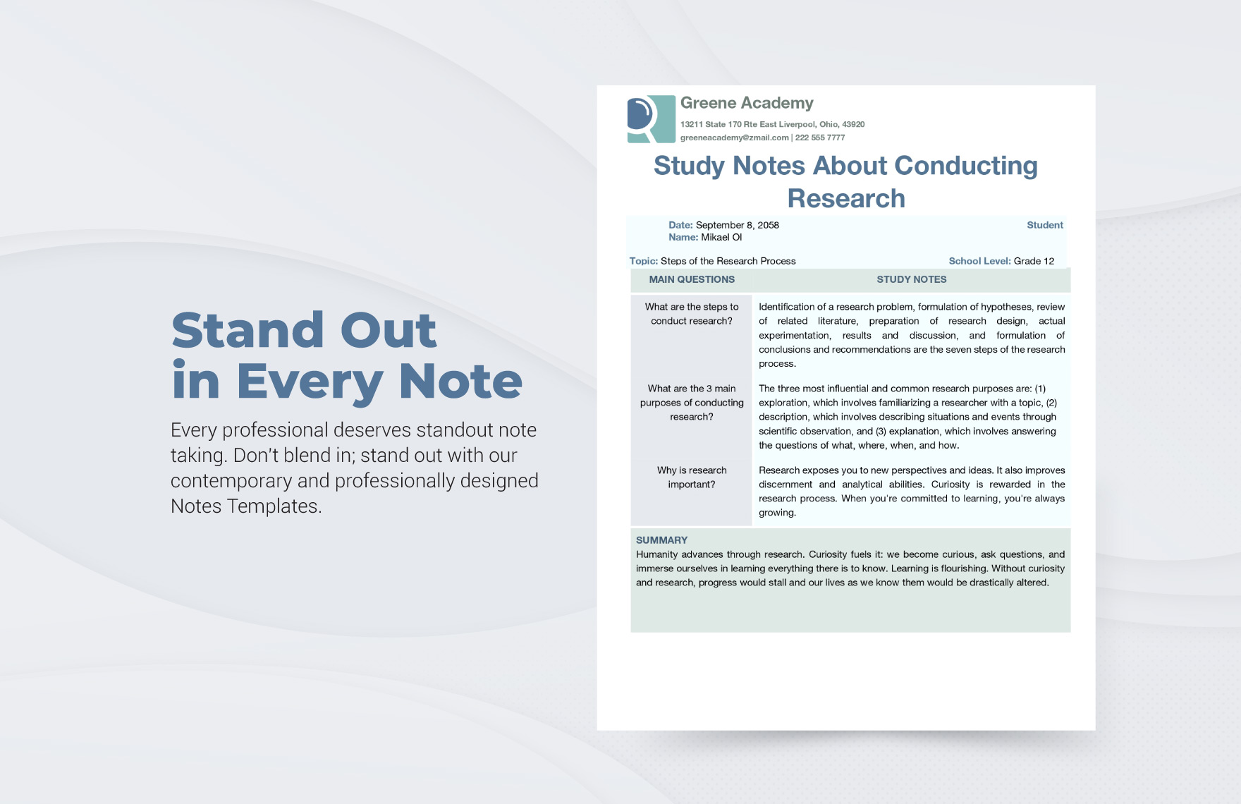 Research Journal Note-taking Template