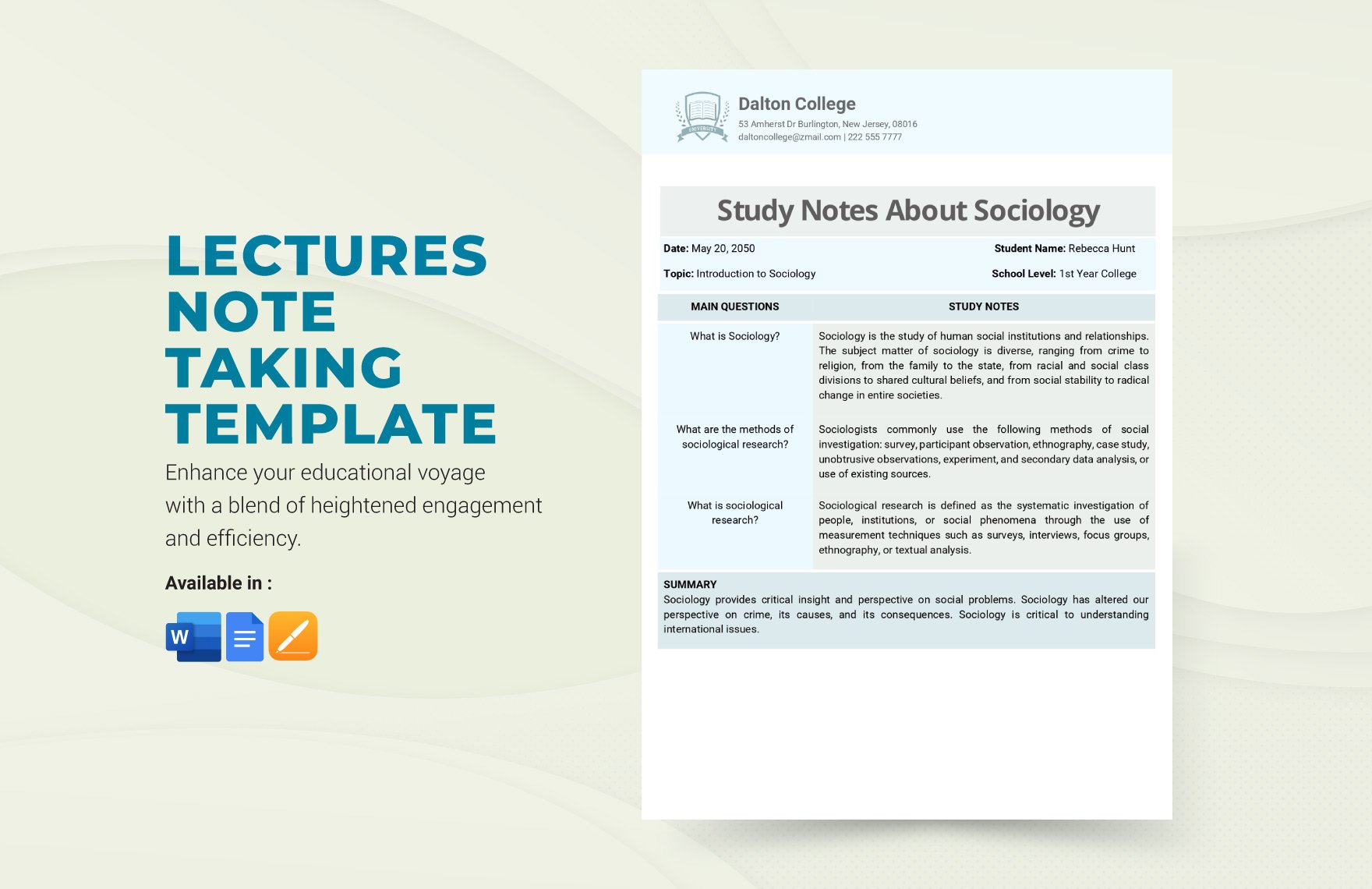 Lecture Notes Taking Template