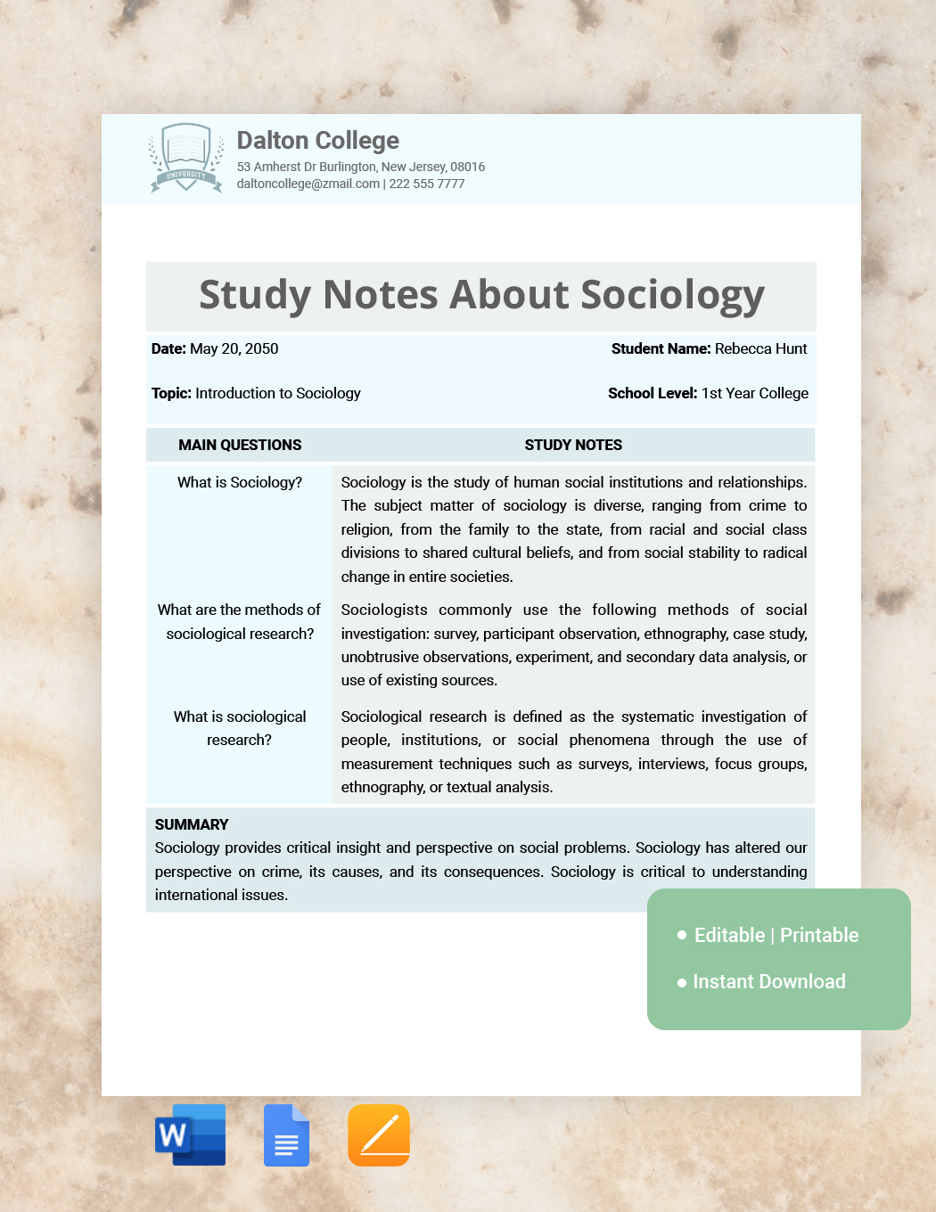 Lecture Notes Taking Template Download in Word, Google Docs, Apple