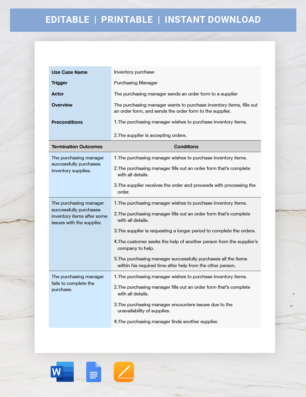 Simple Use Case Template