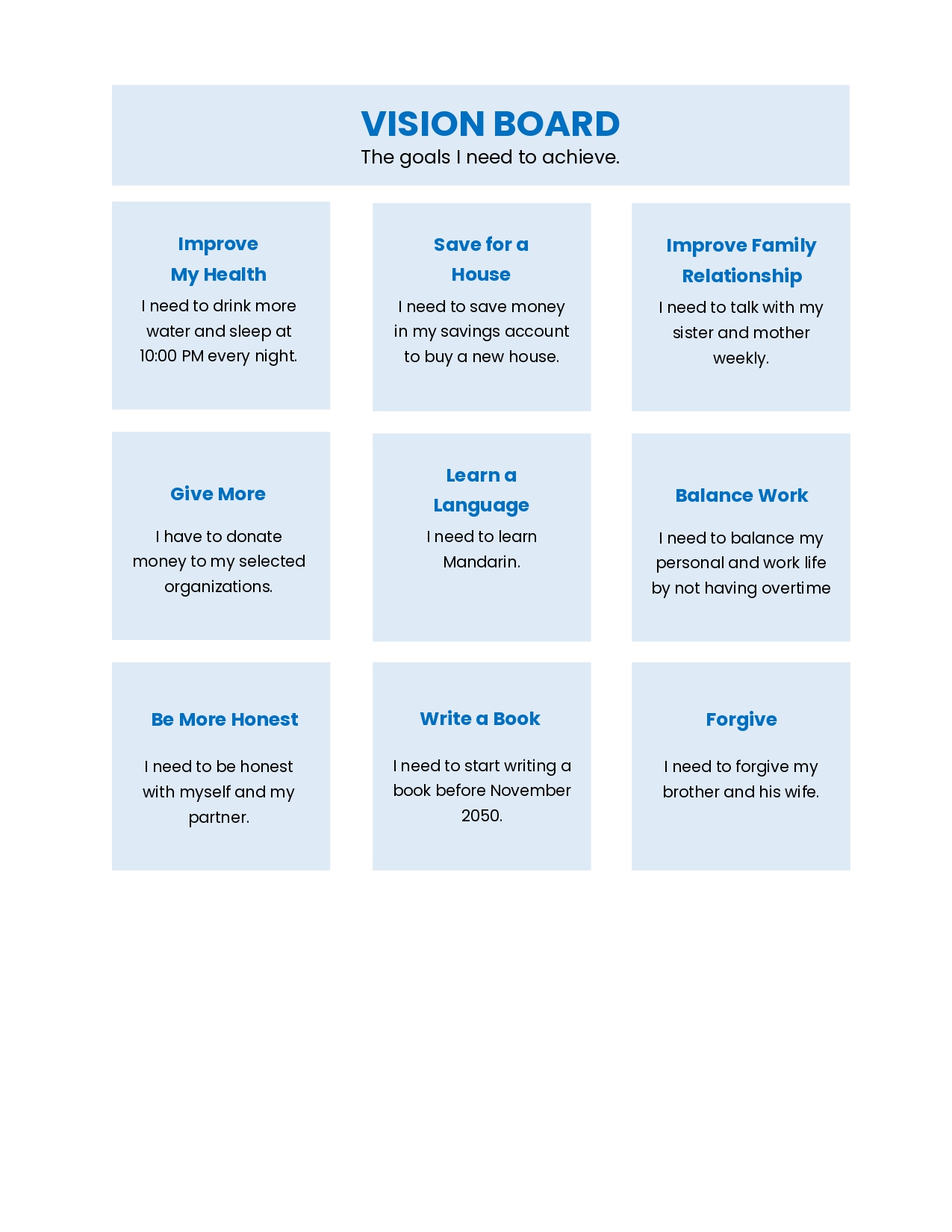 Goal Setting Vision Board Template