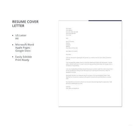Free Creative Nanny Resume Cover Letter Template in ...