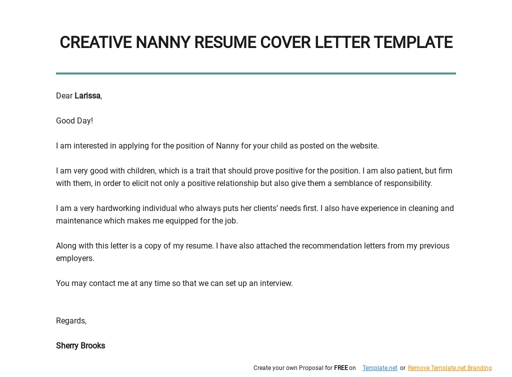 Creative Nanny Resume Cover Letter Template - Google Docs, Word
