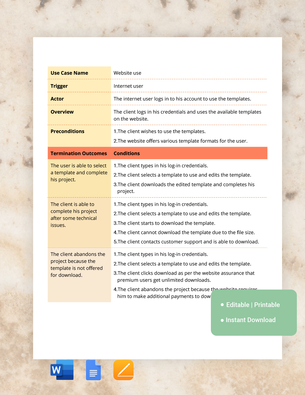 FREE Use Case Template - Download In Word, Google Docs, Apple Pages ...