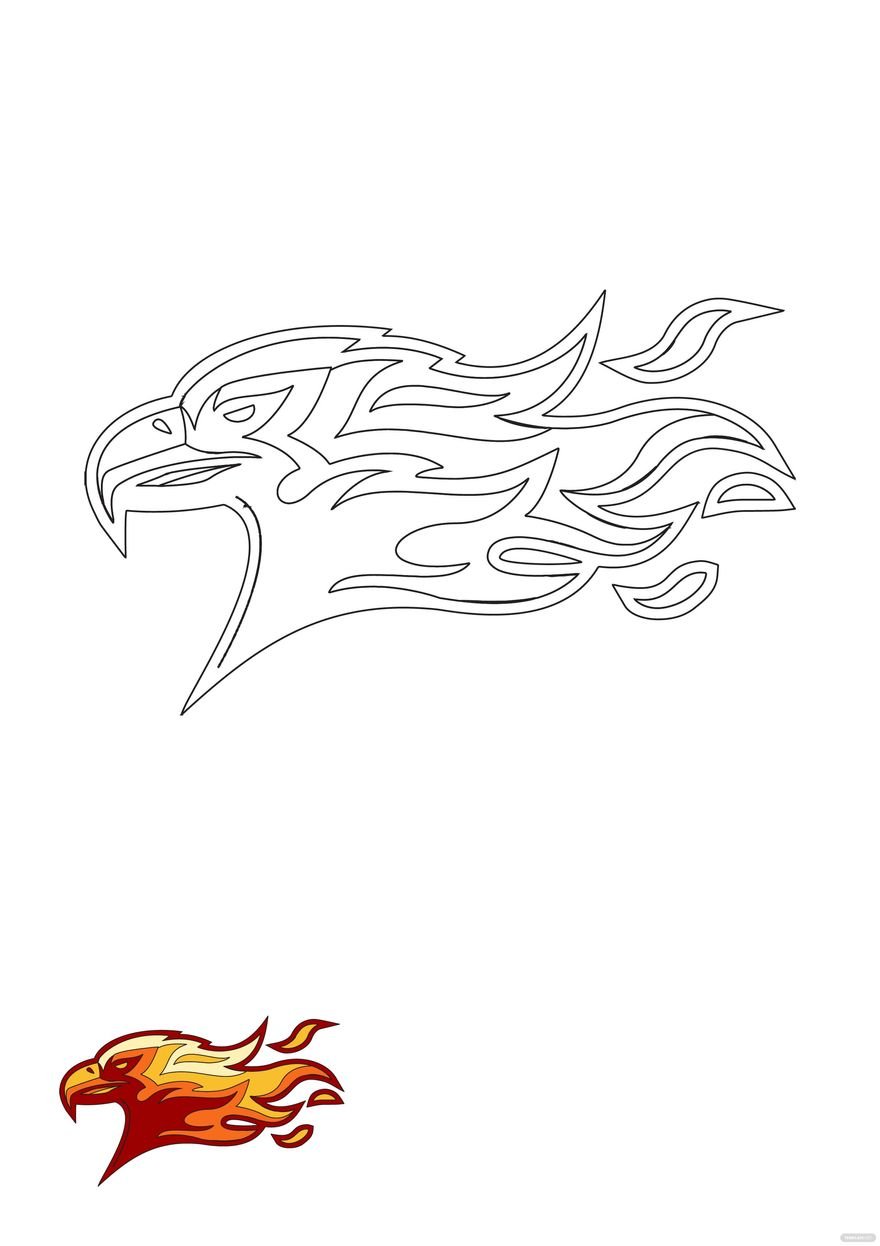 Free Flame Eagle coloring page in PDF