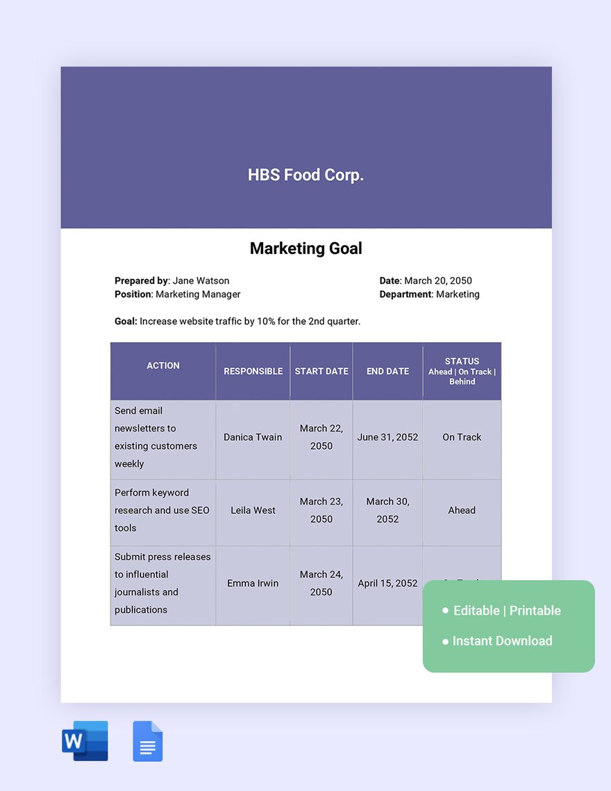 Business Goal Setting Template