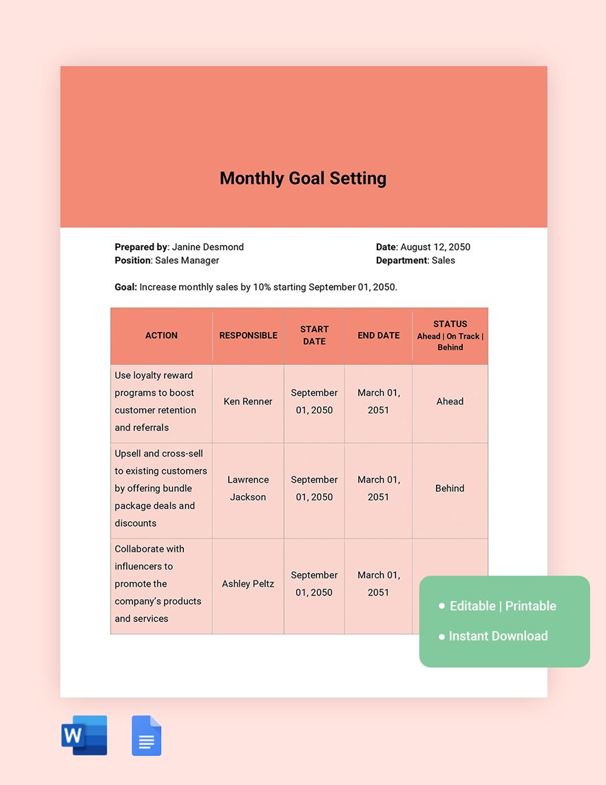 Monthly Goal Setting Template