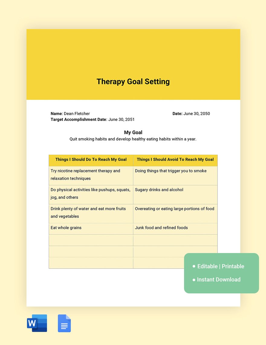 Therapy Goal Setting Template