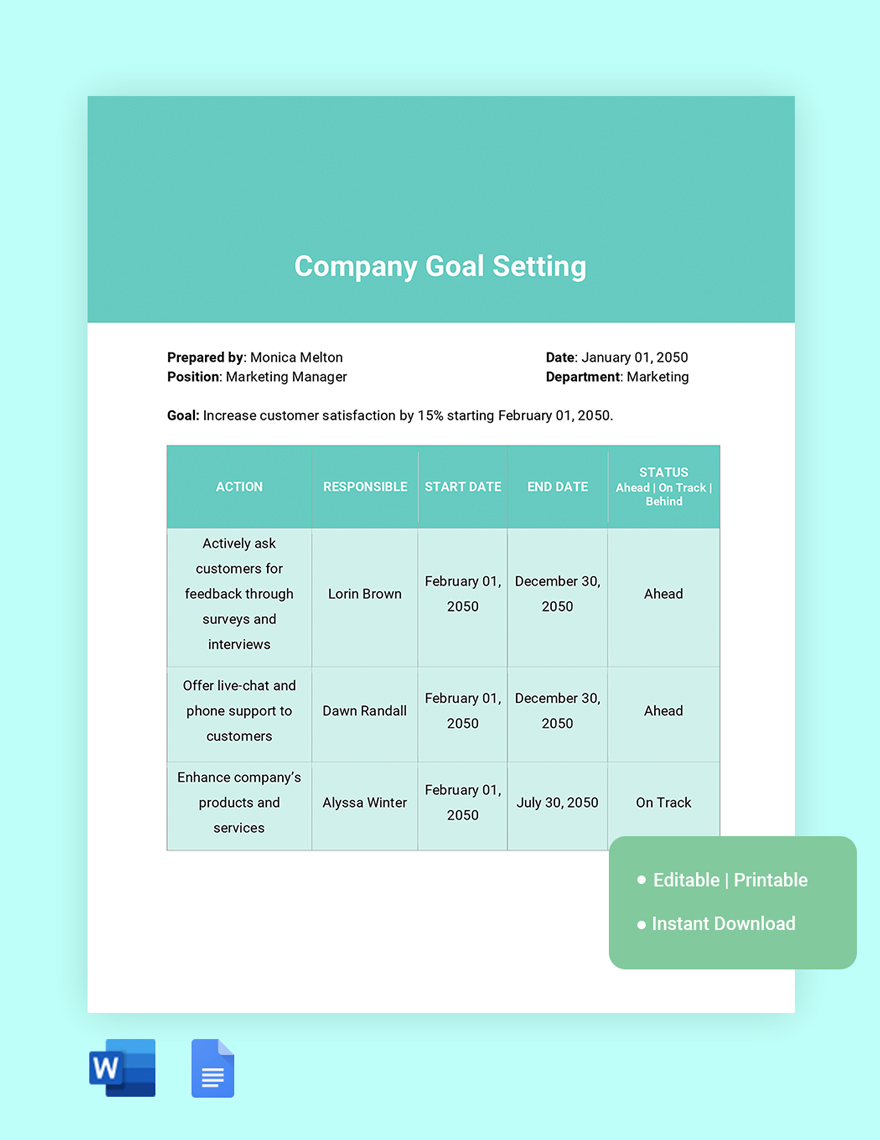 Company Goal Setting Template in Word, Google Docs - Download | Template.net