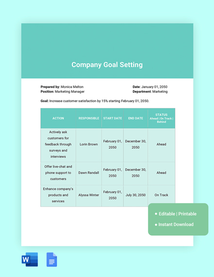 Weekly Goal Setting Template Download in Word Google Docs Template net