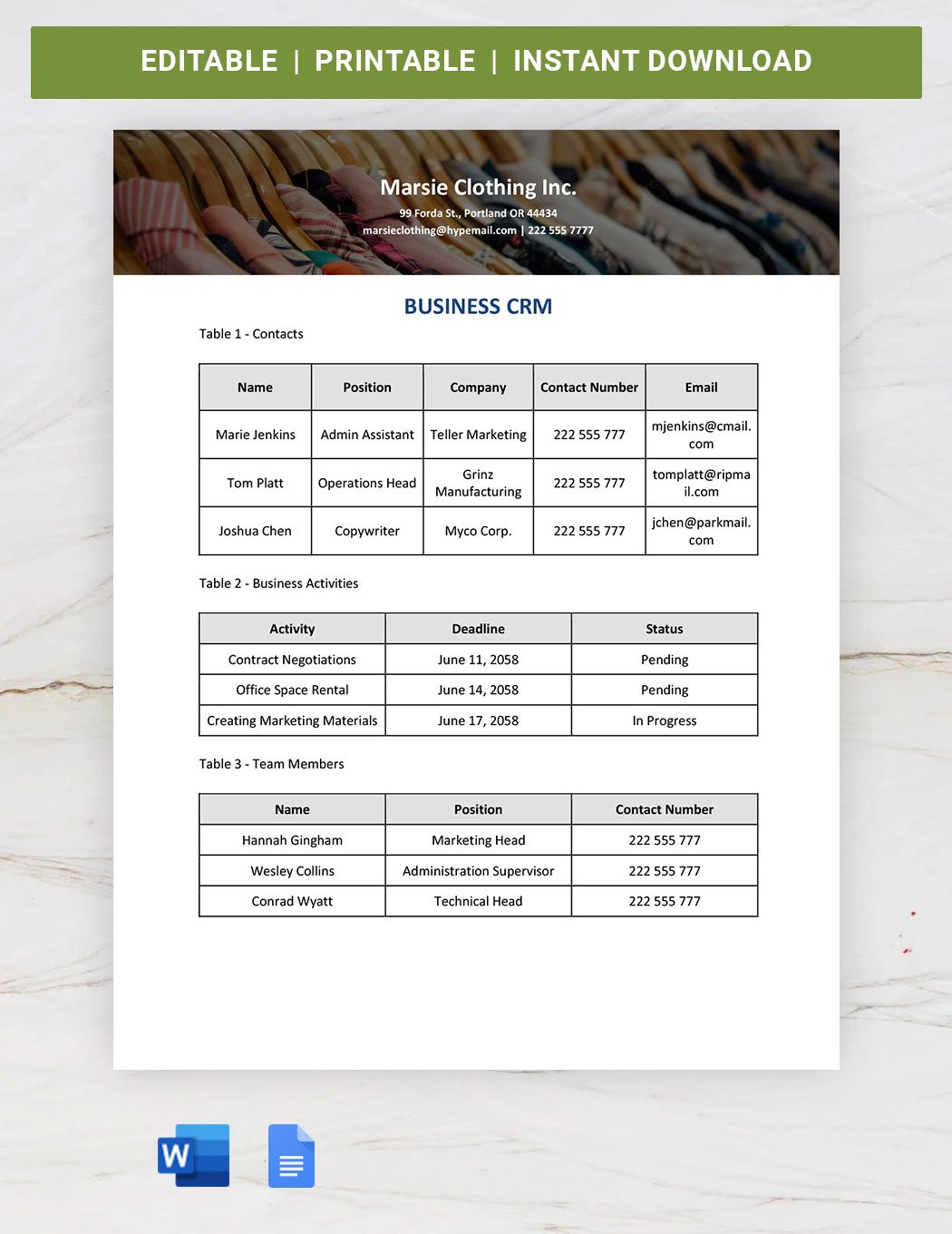 Business CRM Template in Word, Google Docs