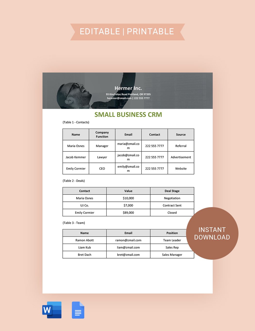 Small Business CRM Template in Word, Google Docs