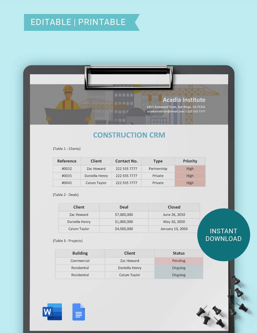 Construction CRM Template