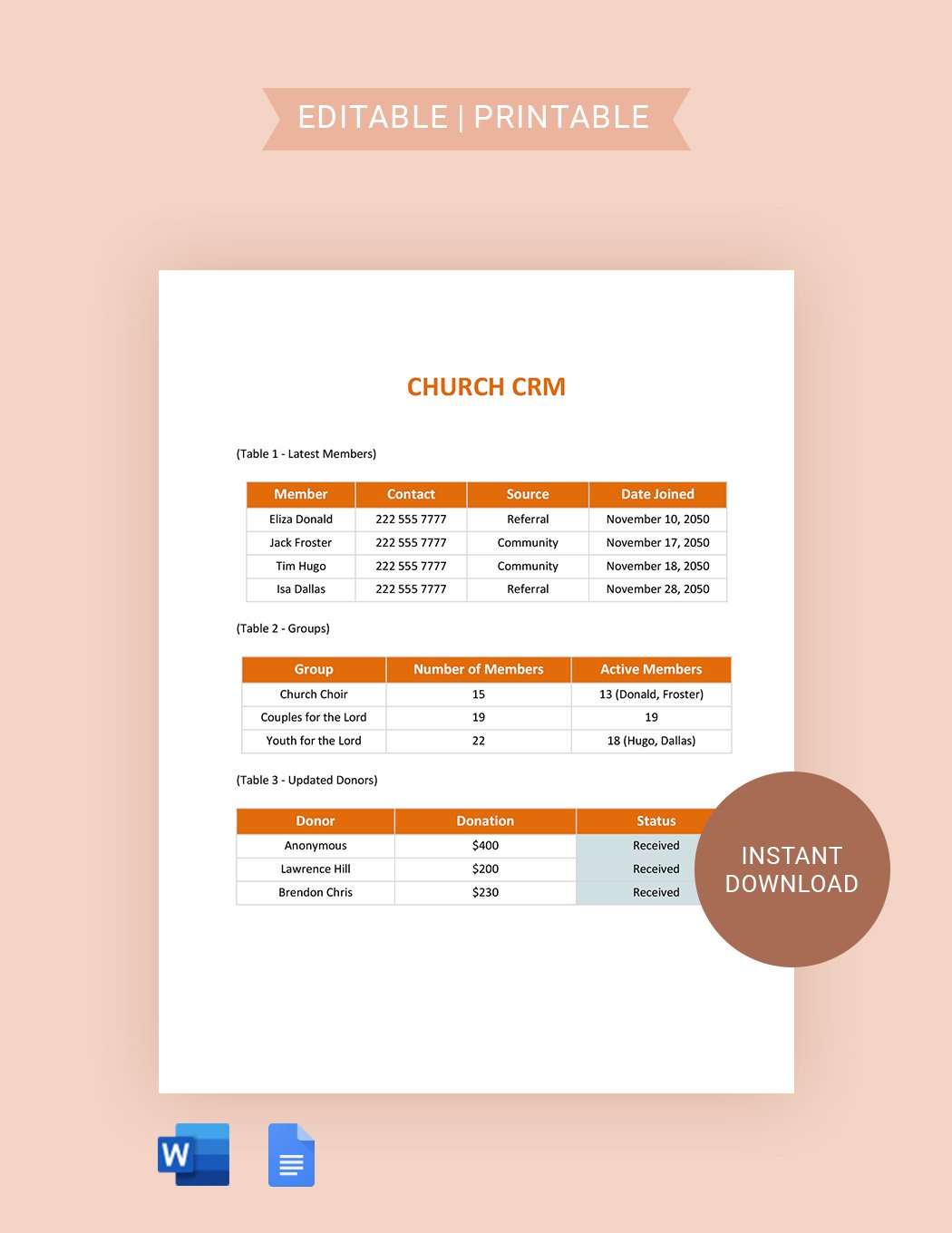 Church CRM Template in Word, Google Docs