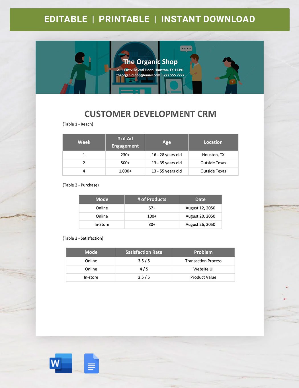 Customer Development CRM Template in Word, Google Docs