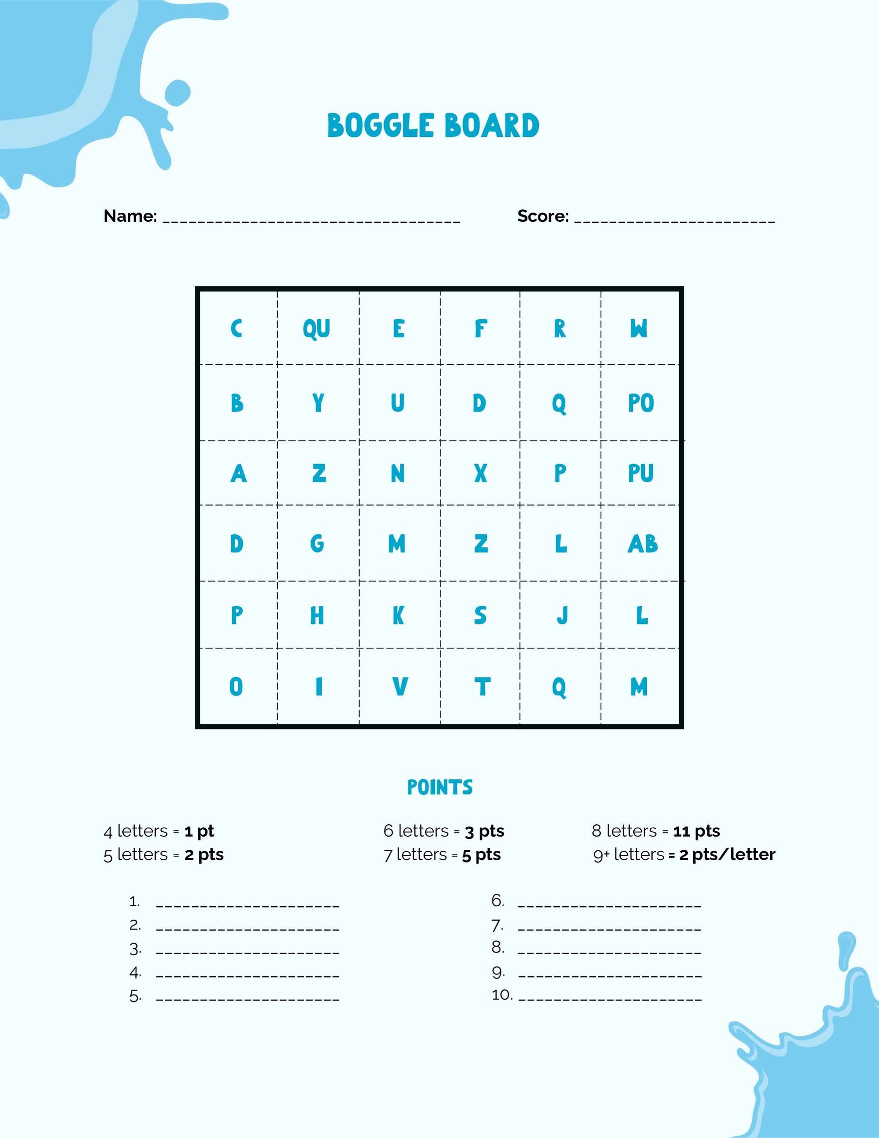 Boggle Board Template in Word, Google Docs, PDF, Apple Pages