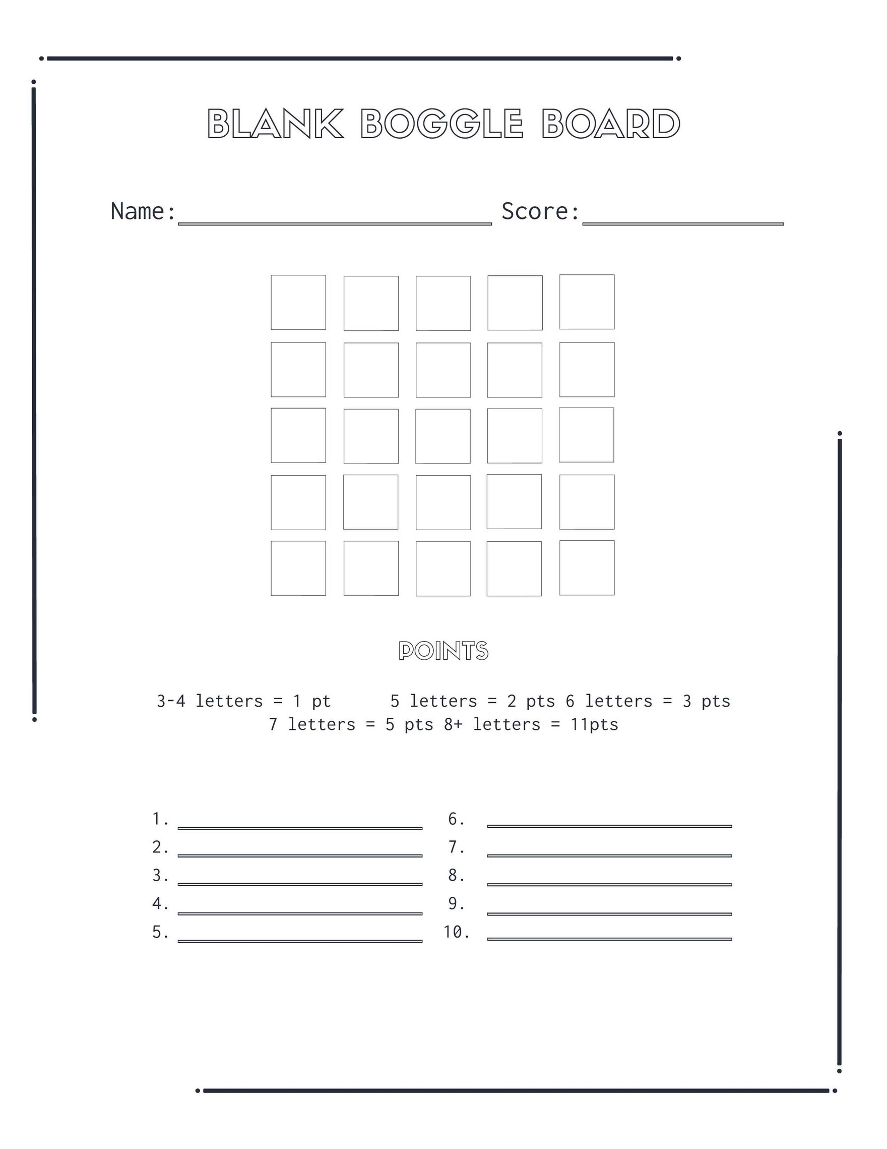 Free Blank Boggle Board Template in Word, Google Docs, PDF, Apple Pages