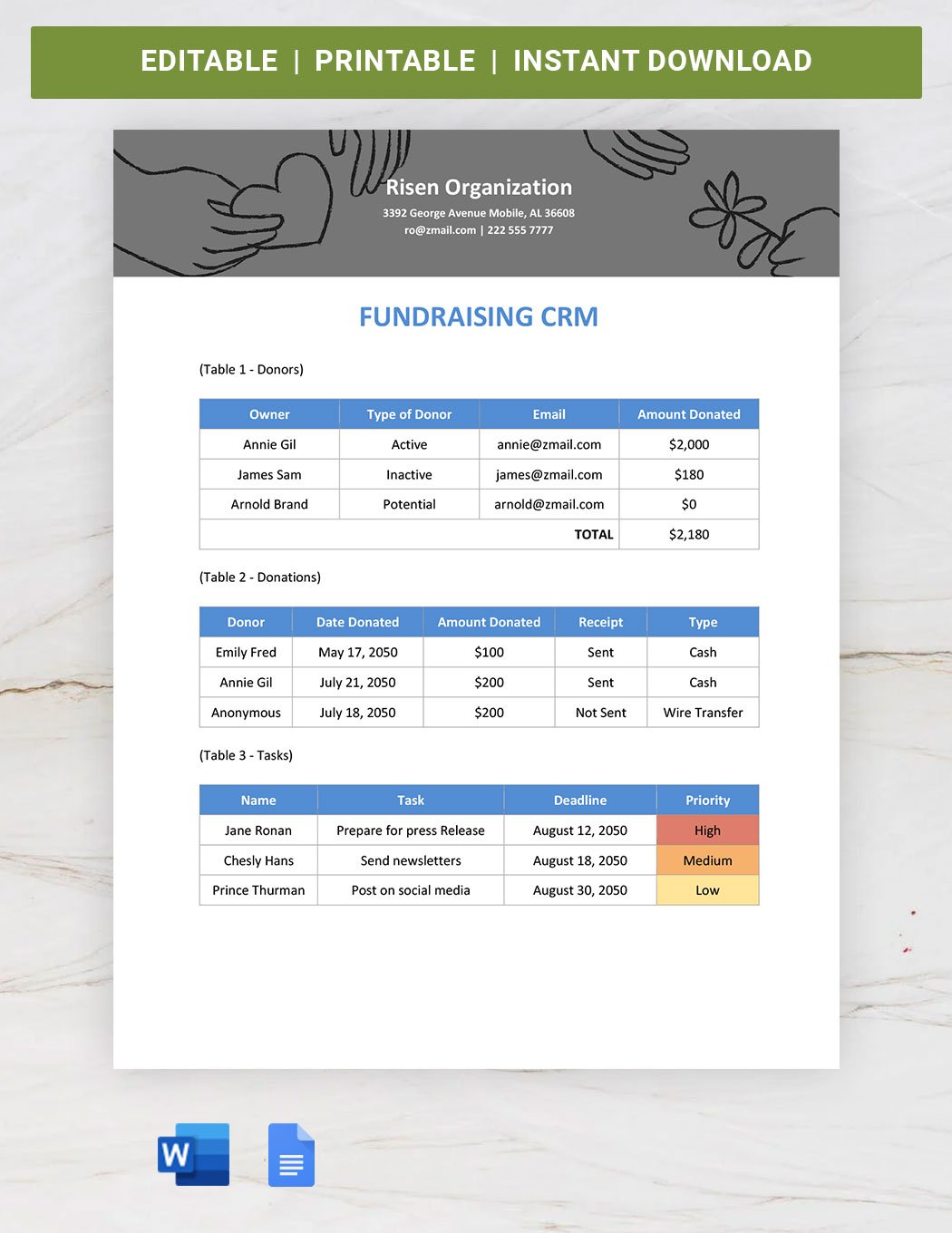 Fundraising CRM Template in Word, Google Docs