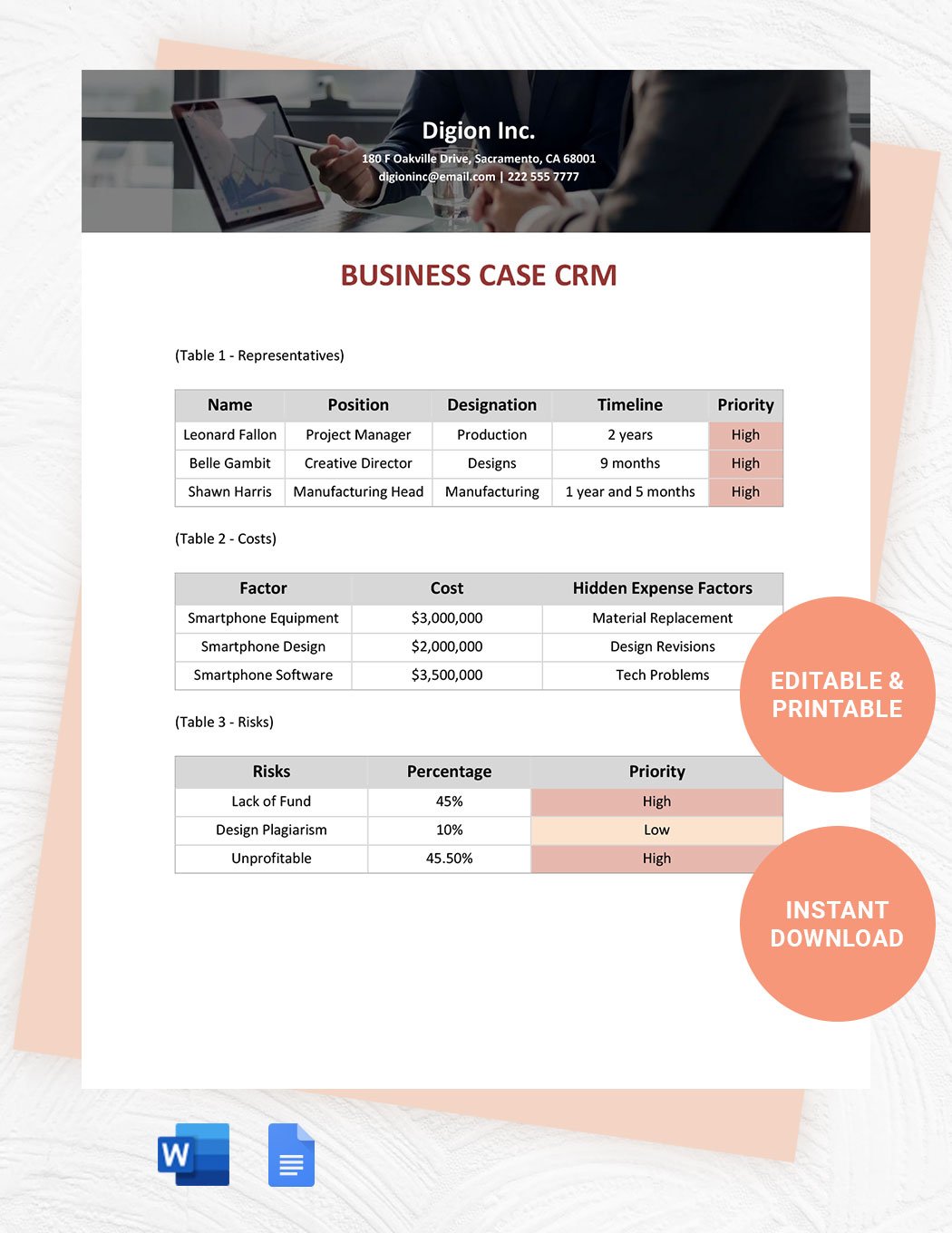 Business Case CRM Template