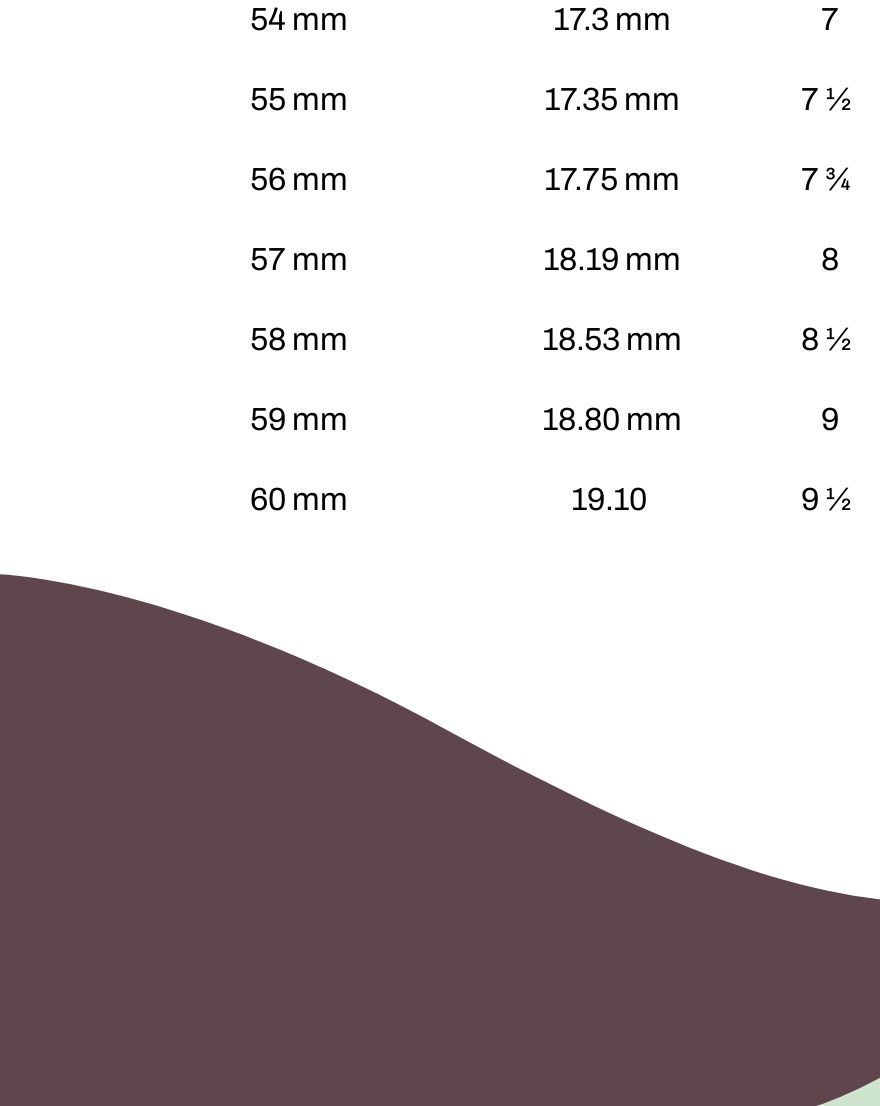 Size Chart Circumference