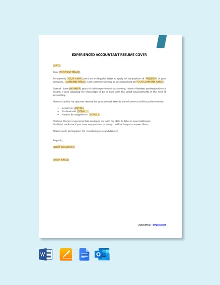 Free Experienced Accountant Resume Cover Letter Template