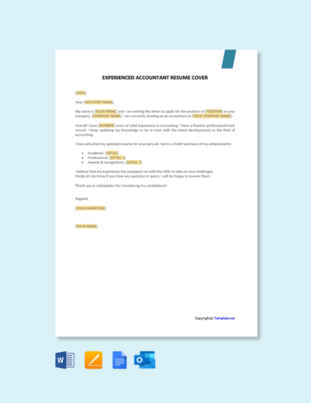 Experienced Accountant Resume Cover Letter Template - Google Docs, Word, Apple Pages