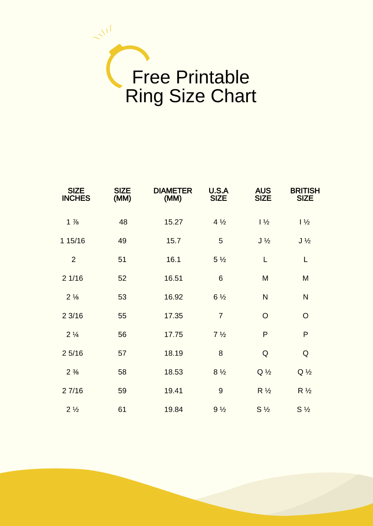 Printable Ring Size Chart