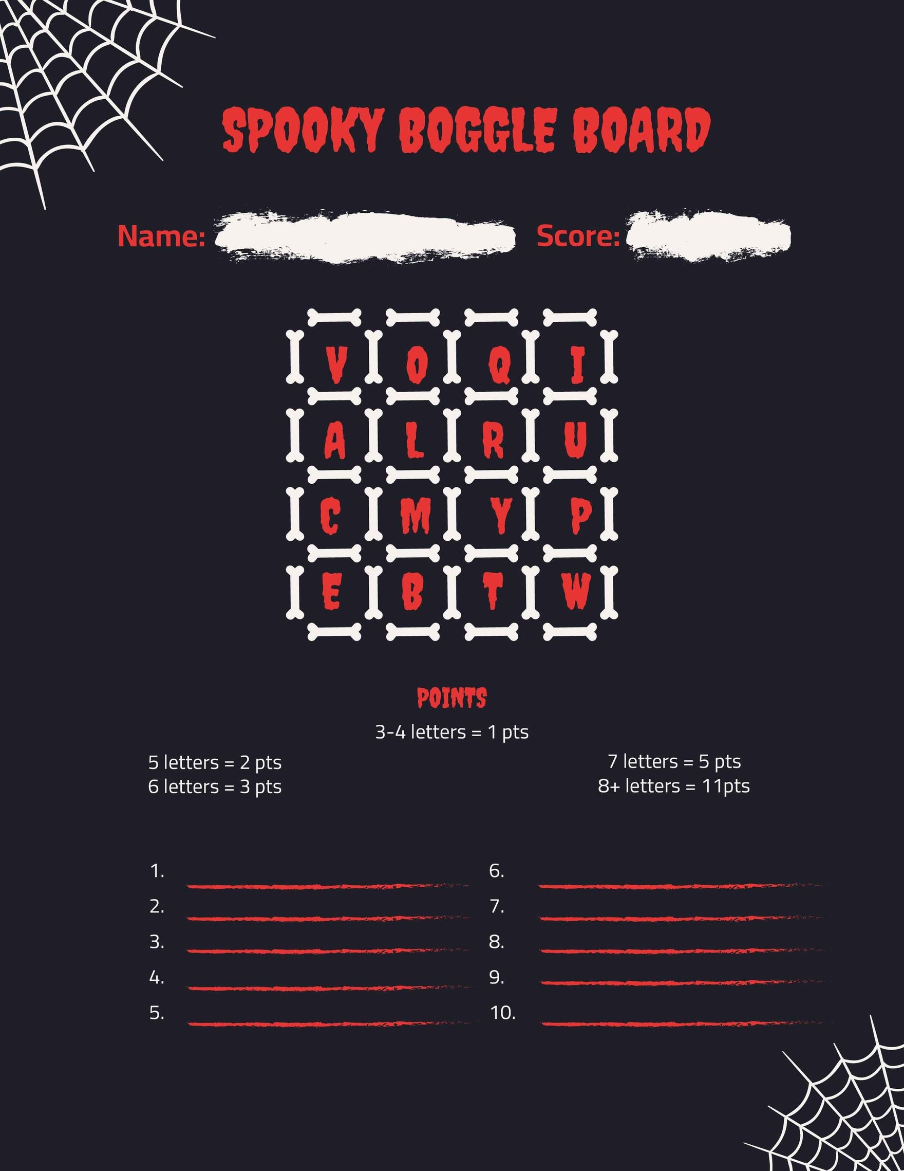 Free Spooky Boggle Board Template in Word, Google Docs, PDF, Apple Pages