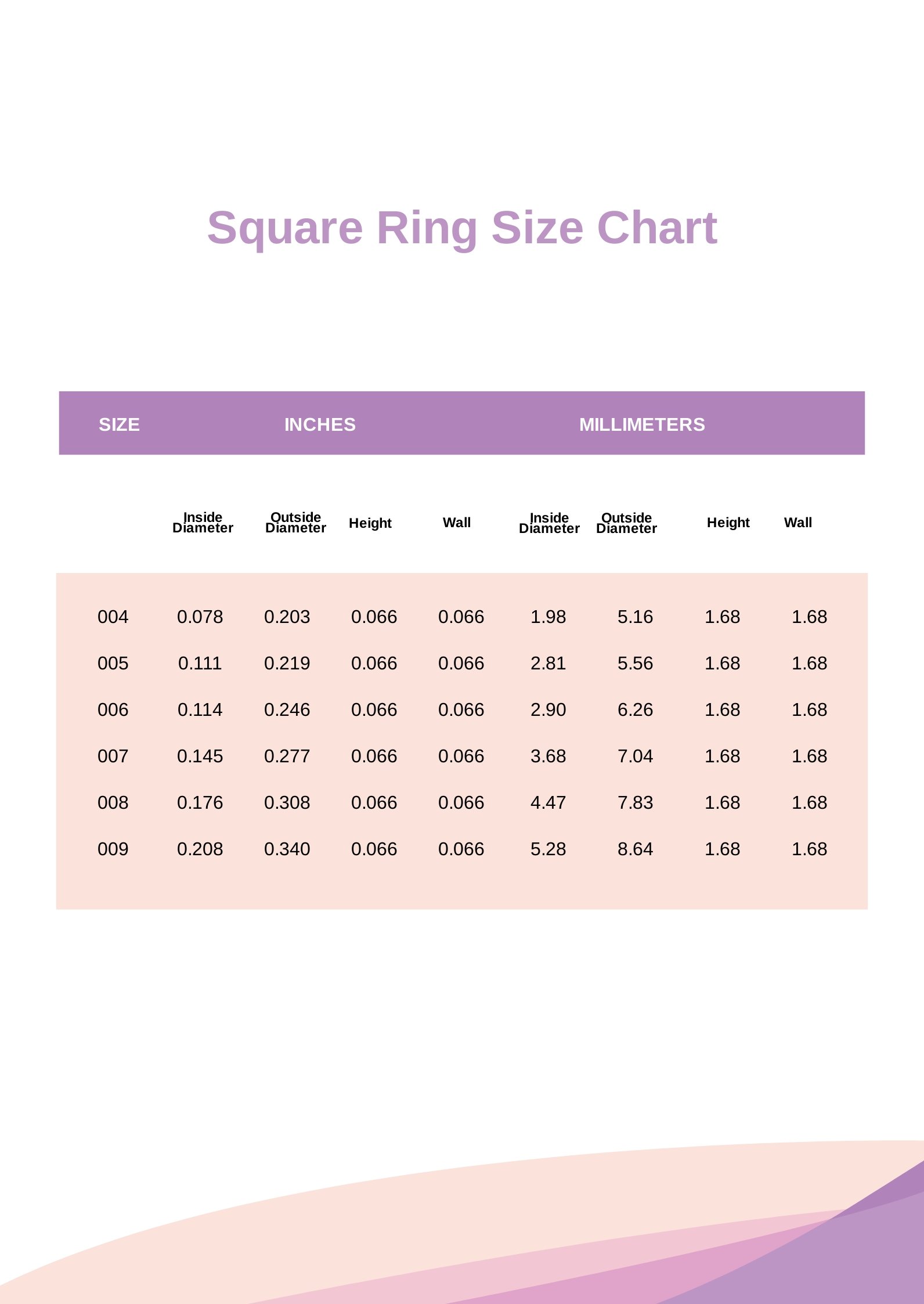 Free Square Ring Size Chart