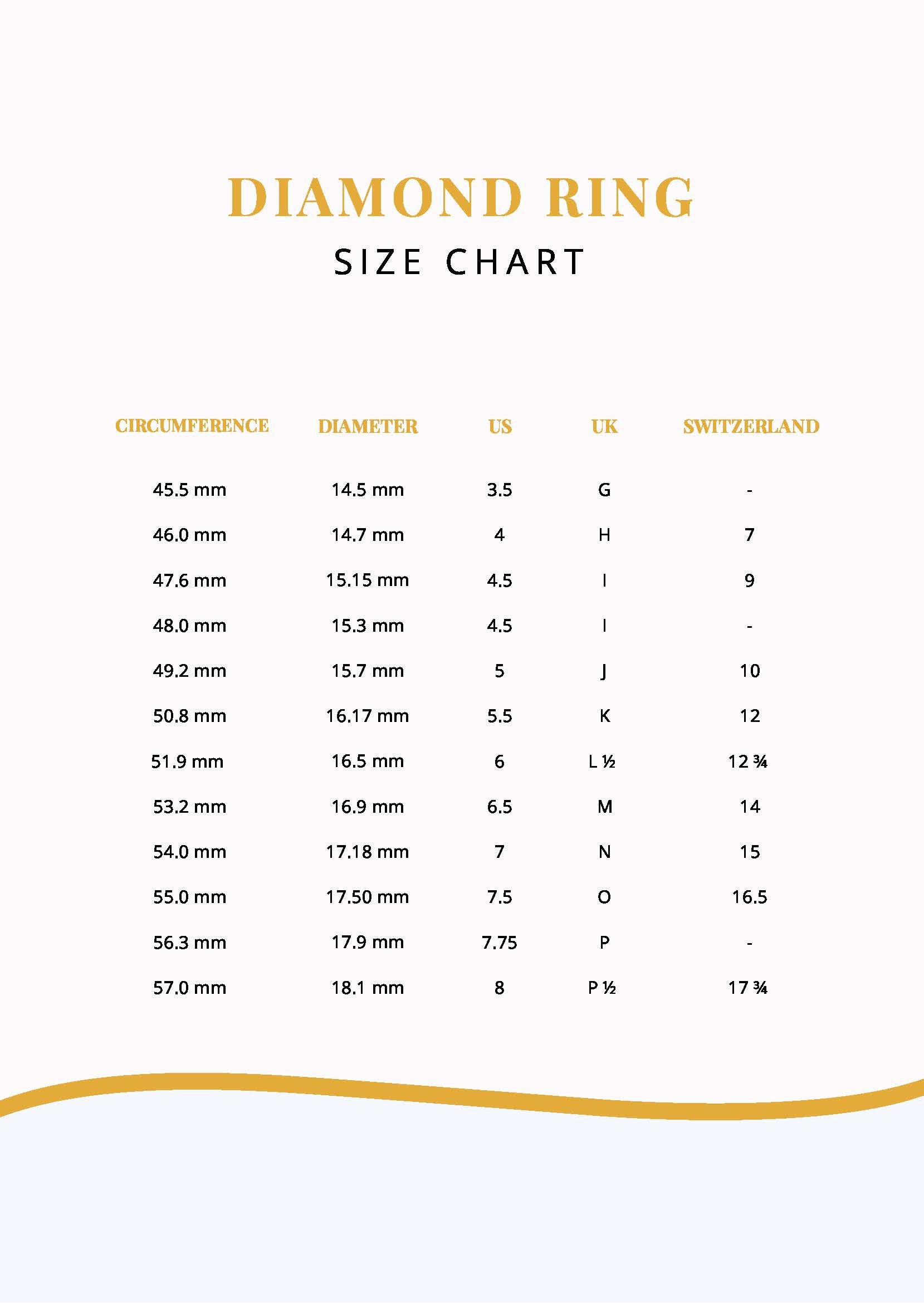 Diamond Ring Size Chart in PDF
