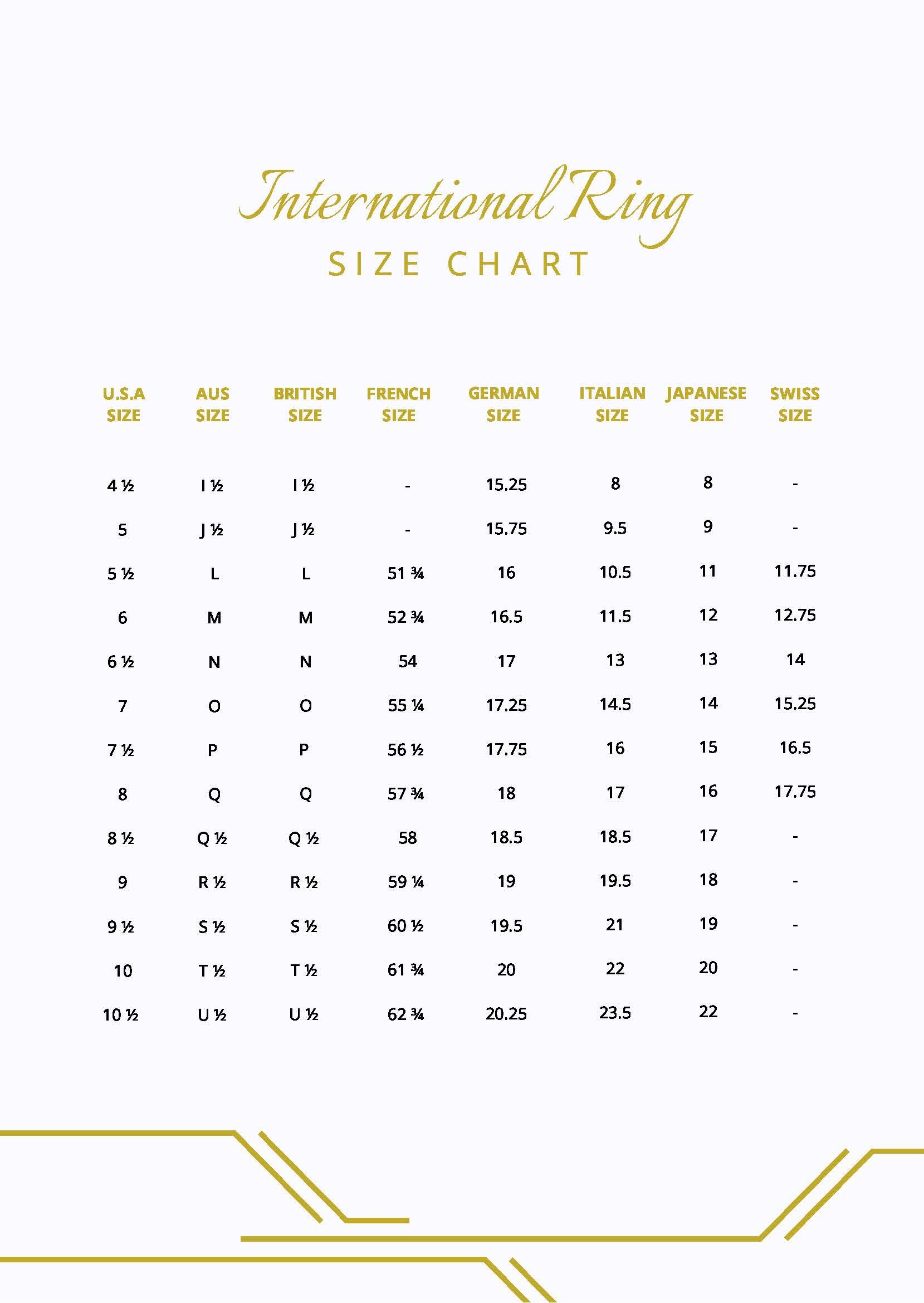 International Ring Size Chart in PDF