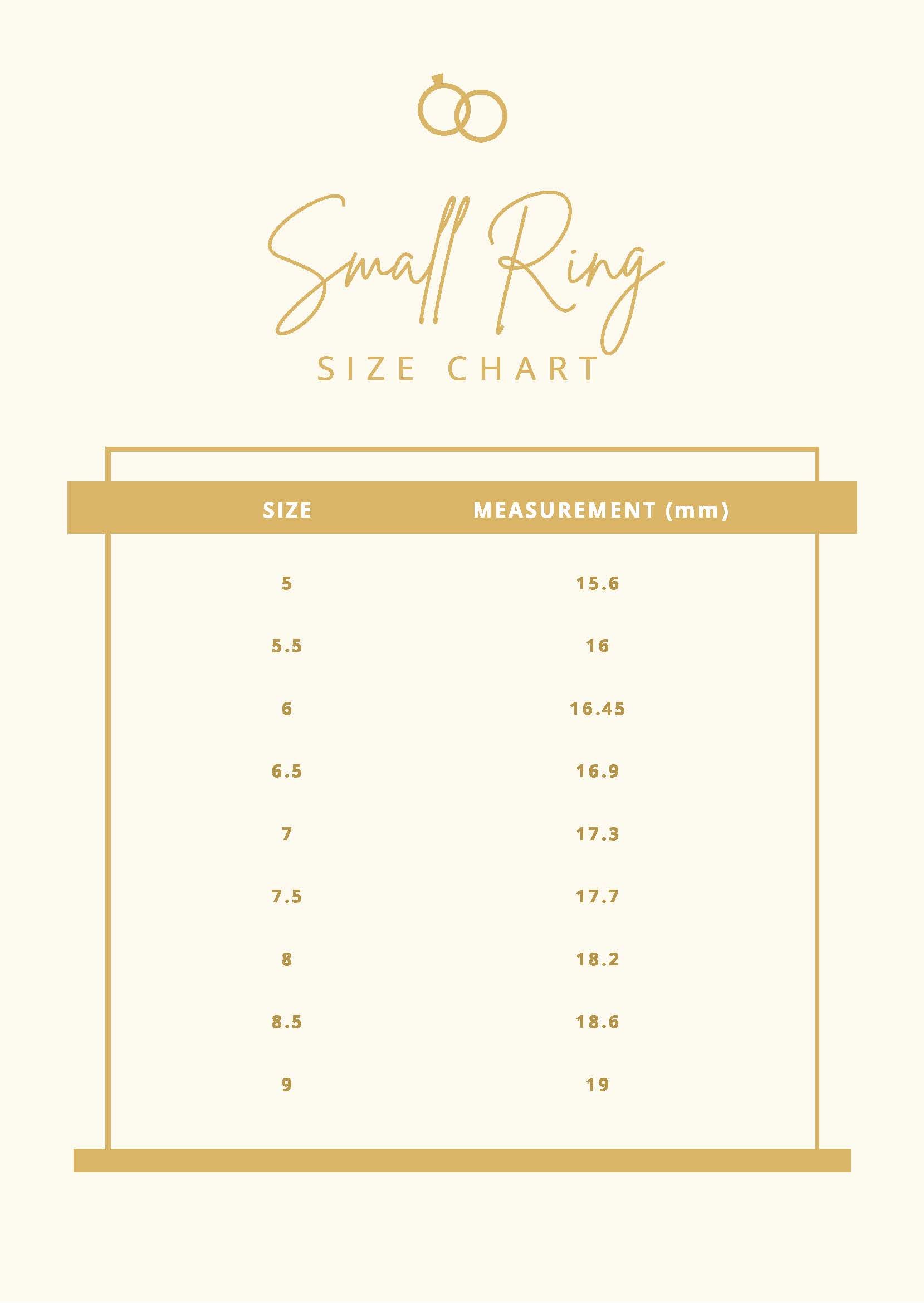 Free Small Ring Size Chart in PDF