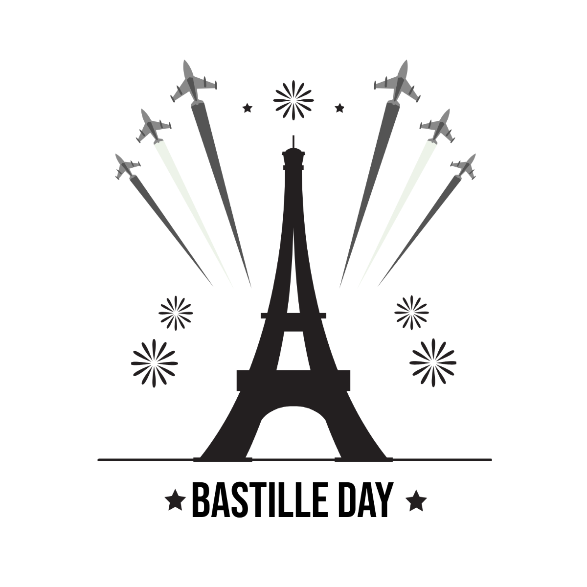 Black Bastille Day Clipart Template