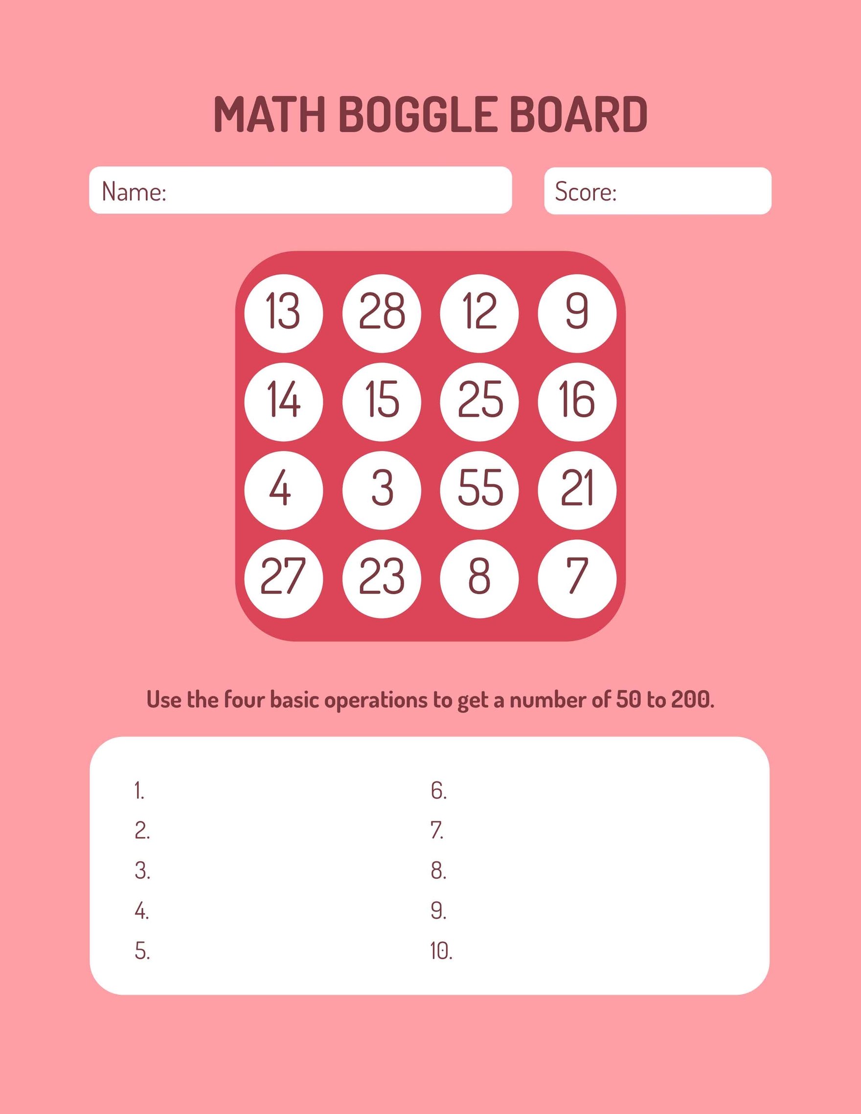 Free Math Boggle Board Template Google Docs Word Apple Pages PDF Template