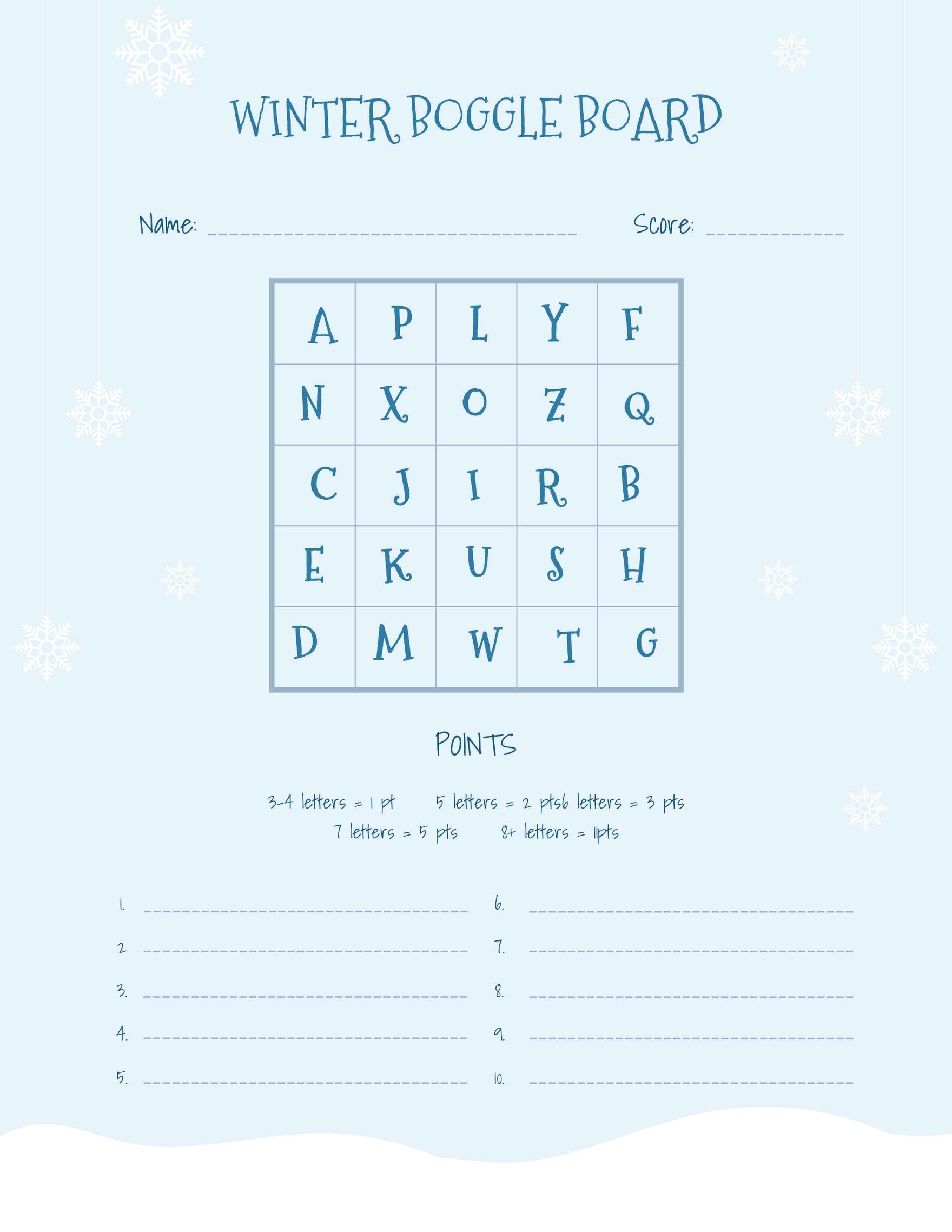Winter Boggle Bulletin Board Template in Word, Google Docs, PDF, Apple Pages