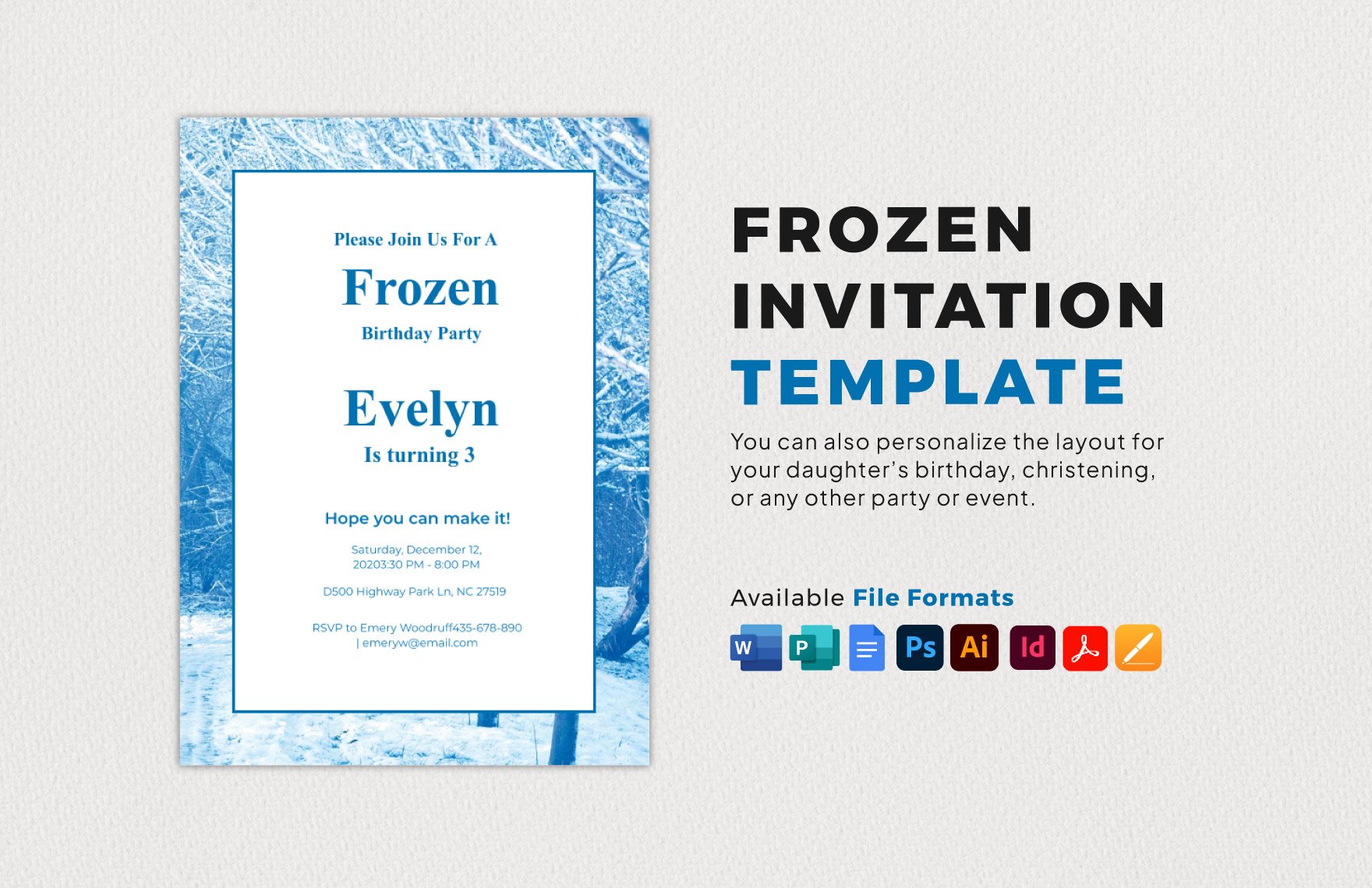 Frozen Invitation Template in Word, Google Docs, PDF, Illustrator, PSD, Apple Pages, Publisher, InDesign