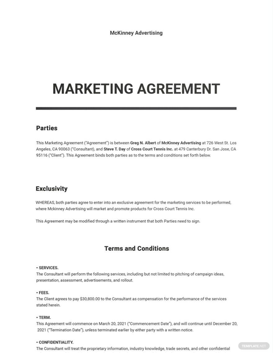 Marketing Agreement Template