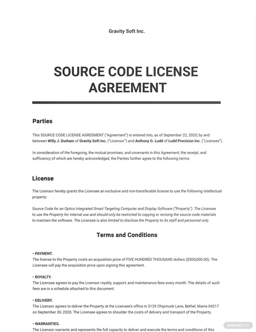 Source Code License Agreement Template