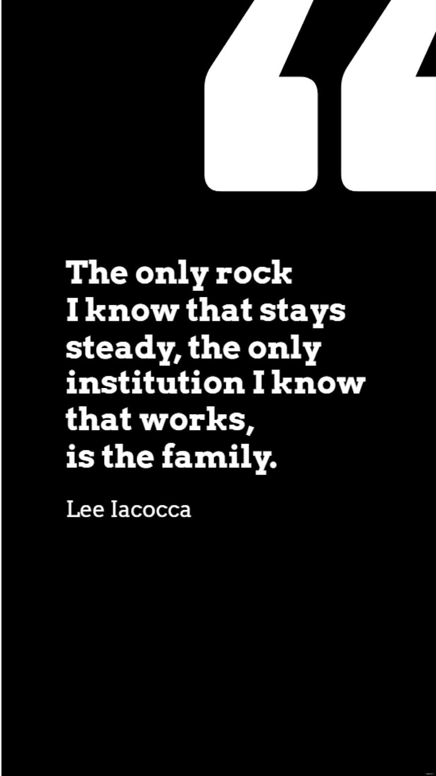 Lee Iacocca - The only rock I know that stays steady, the only institution I know that works, is the family. in JPG