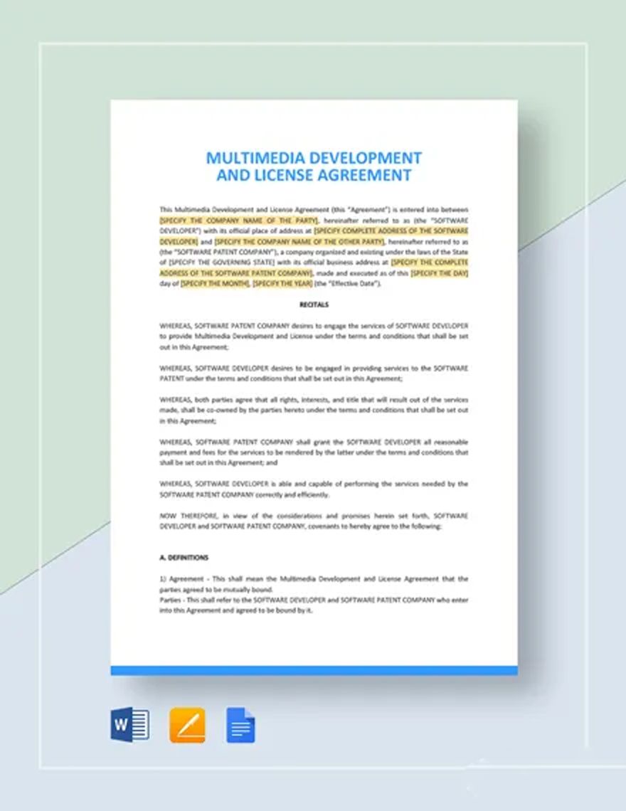 Multimedia Development and License Agreement Template in Word, Google Docs, Apple Pages