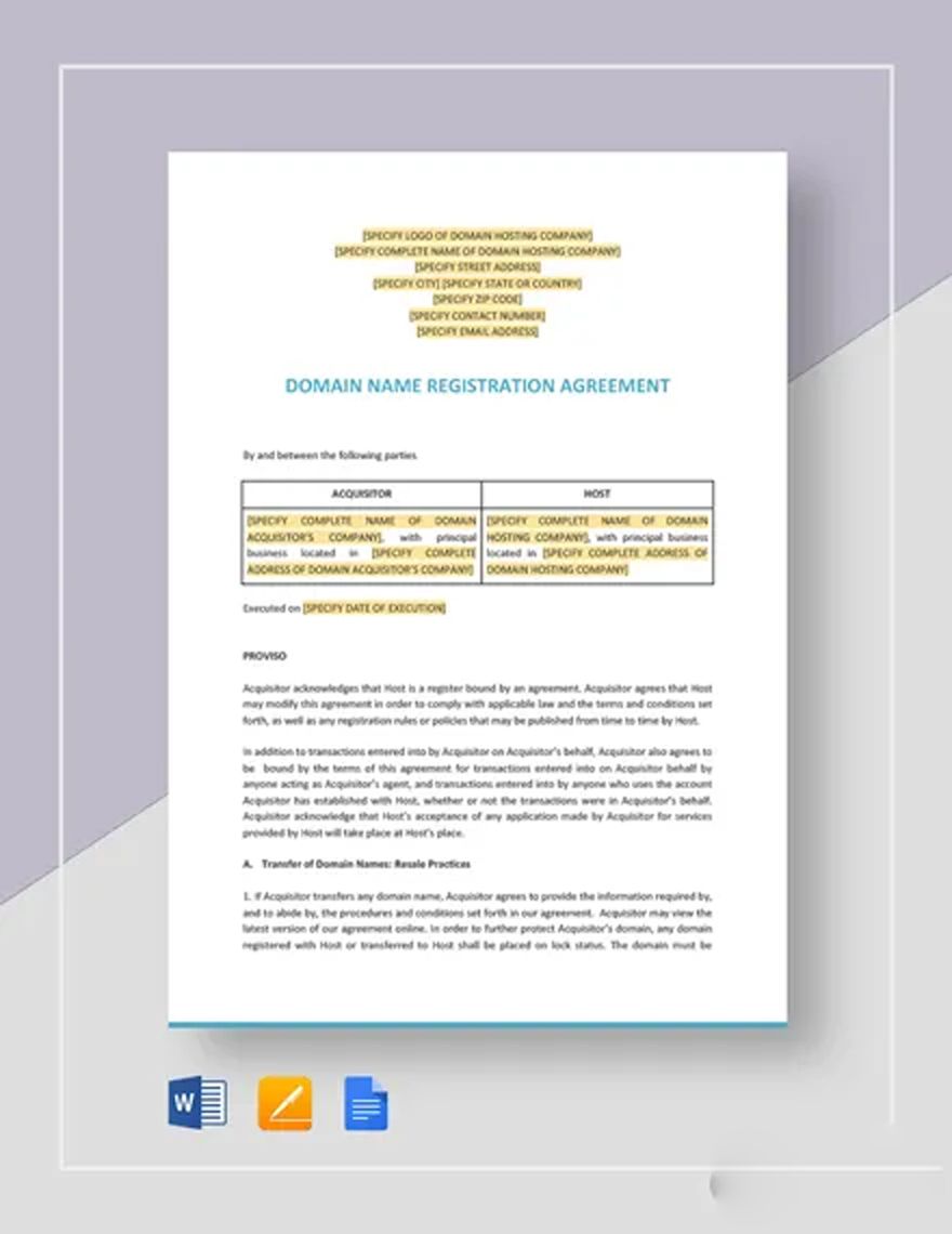 Domain Name Registration Agreement Template